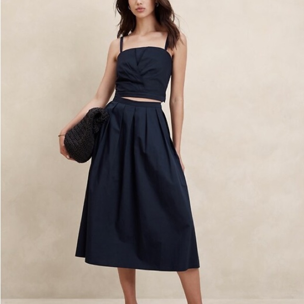 Banana Republic Factory Blue Pleated Midi Skirt